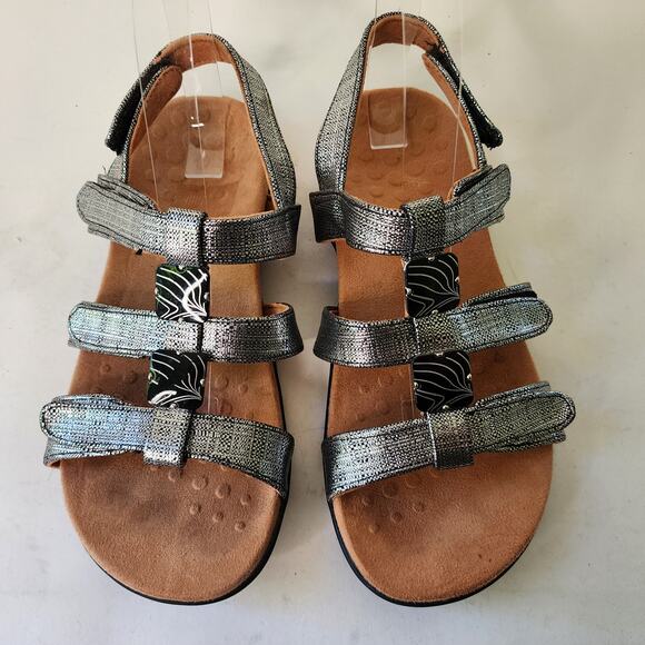 Vionic Amber Triple Strap Sandal Women's 8 WIDE Silver Leather Arch Support Shoe - Picture 2 of 8